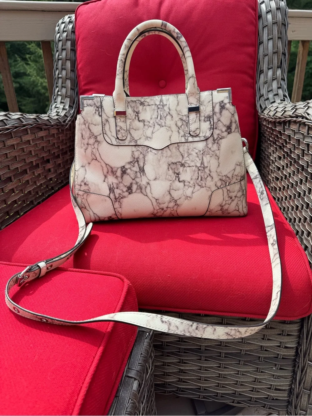 Rebecca Minkoff Cream Marble-Print Satchel